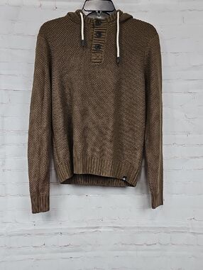 UNIONBAY Men's Brown Hooded Zip-Style Knit Sweater